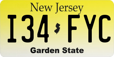 NJ license plate I34FYC