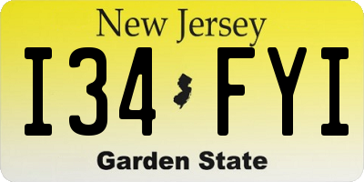 NJ license plate I34FYI