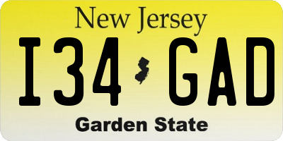 NJ license plate I34GAD