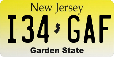 NJ license plate I34GAF