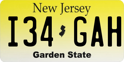 NJ license plate I34GAH