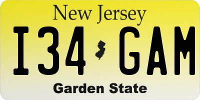 NJ license plate I34GAM