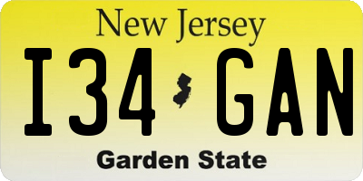NJ license plate I34GAN