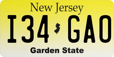 NJ license plate I34GAO