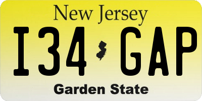 NJ license plate I34GAP