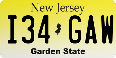NJ license plate I34GAW