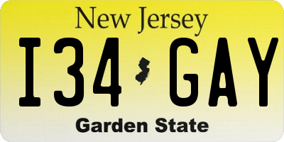 NJ license plate I34GAY