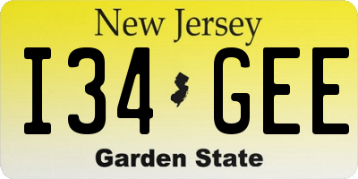 NJ license plate I34GEE