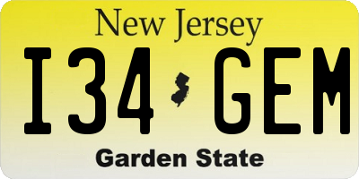 NJ license plate I34GEM