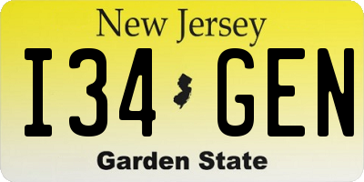 NJ license plate I34GEN