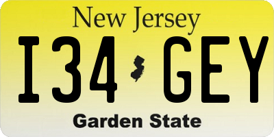 NJ license plate I34GEY
