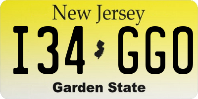 NJ license plate I34GGO