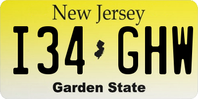 NJ license plate I34GHW