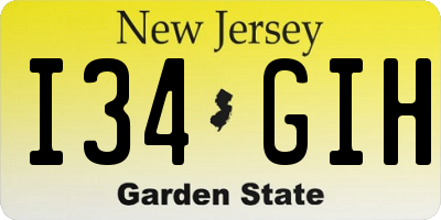 NJ license plate I34GIH