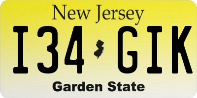 NJ license plate I34GIK