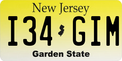 NJ license plate I34GIM