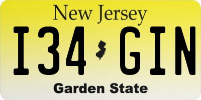 NJ license plate I34GIN