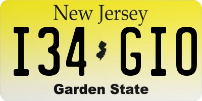 NJ license plate I34GIO