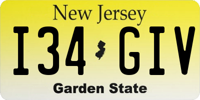 NJ license plate I34GIV