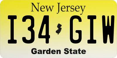 NJ license plate I34GIW