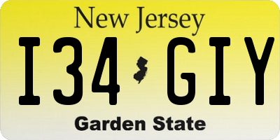 NJ license plate I34GIY