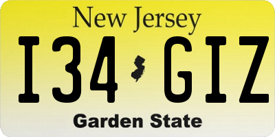 NJ license plate I34GIZ