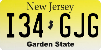 NJ license plate I34GJG