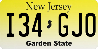 NJ license plate I34GJO