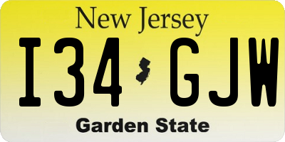 NJ license plate I34GJW