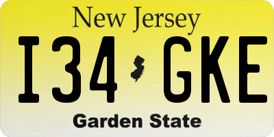 NJ license plate I34GKE