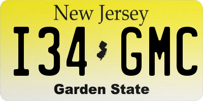 NJ license plate I34GMC