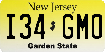 NJ license plate I34GMO