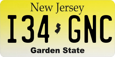 NJ license plate I34GNC