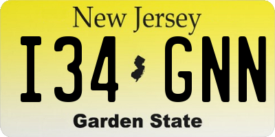 NJ license plate I34GNN