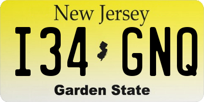 NJ license plate I34GNQ