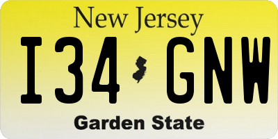 NJ license plate I34GNW