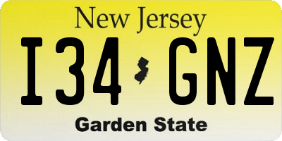 NJ license plate I34GNZ