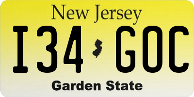 NJ license plate I34GOC