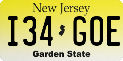 NJ license plate I34GOE