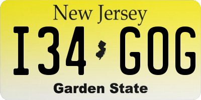 NJ license plate I34GOG