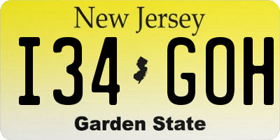 NJ license plate I34GOH