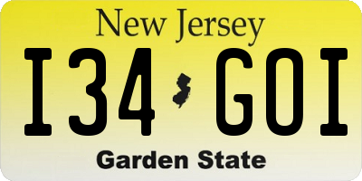 NJ license plate I34GOI