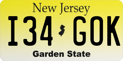 NJ license plate I34GOK