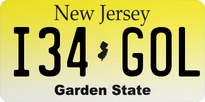 NJ license plate I34GOL