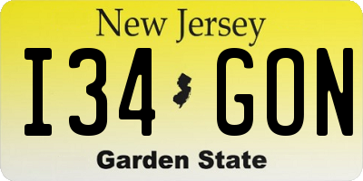 NJ license plate I34GON