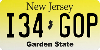 NJ license plate I34GOP