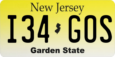 NJ license plate I34GOS