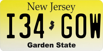 NJ license plate I34GOW