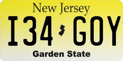 NJ license plate I34GOY