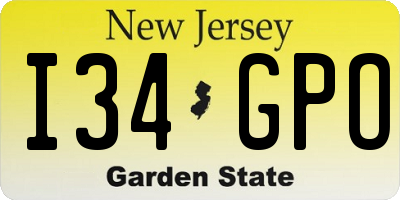 NJ license plate I34GPO
